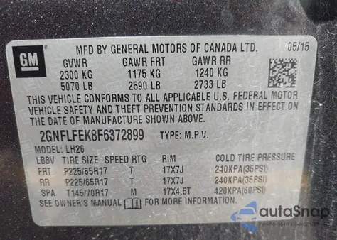 2015 Chevrolet Equinox 1Lt z USA, uszkodzony, nr VIN 2GNFLFEK8F6372899